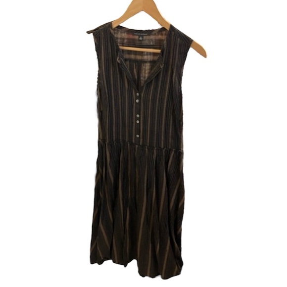 ✨Banana Republic Black Brown Striped Sleeveless Pleated Midi Dress - Size 8 - Picture 2 of 3